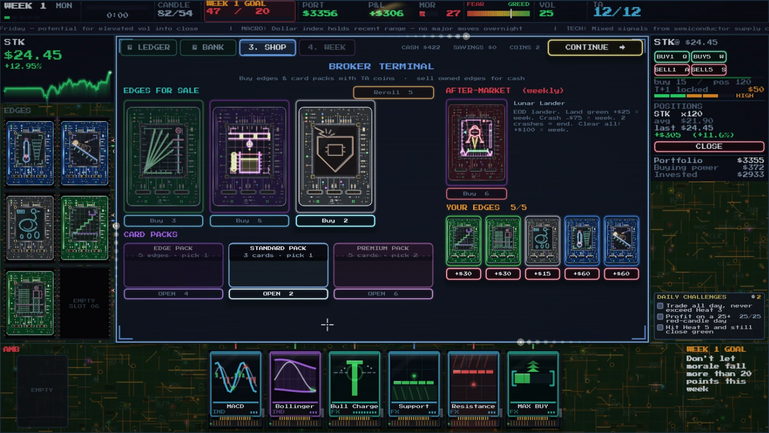 DOJI RUN broker terminal shop showing edges for sale and card packs