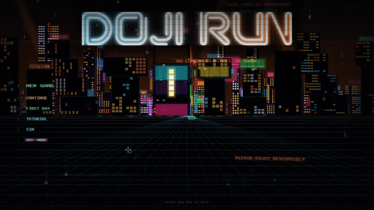 DOJI RUN title card over a neon city
